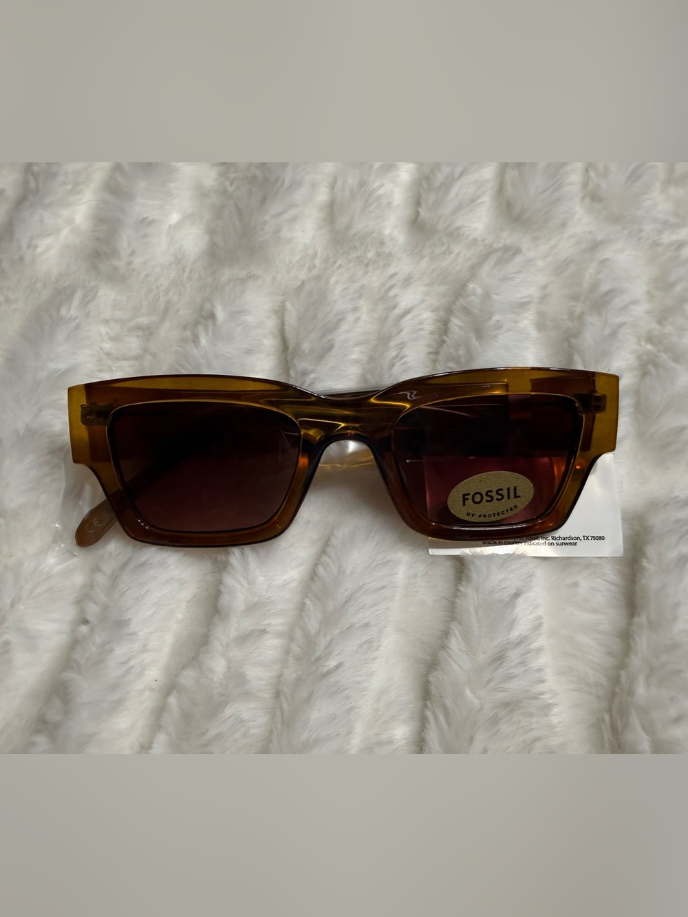 Fossil Unisex Olive Brown Square Sunglasses New